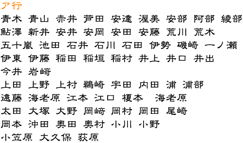 表札屋ドットコム 隷書体 書体参考リスト